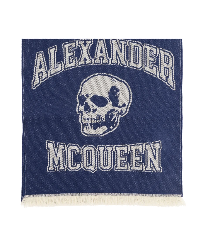 

Шерстяной шарф с логотипом Alexander Mcqueen, синий