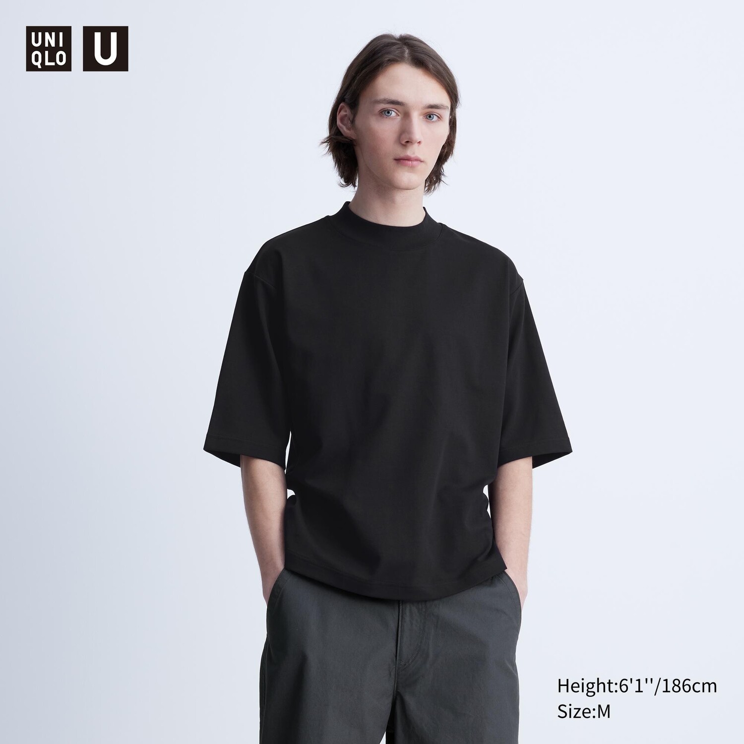 

Хлопковая футболка оверсайз с воротником-стойкой AIRism UNIQLO, черный