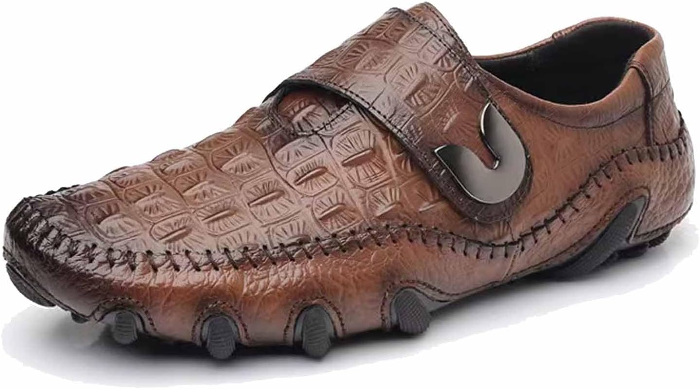 

Мужские лоферы из кожи с узором под крокодила, модные, на липучке, удобные, с легким надеванием, нескользящие, повседневные мокасины Donrrndk, коричневый