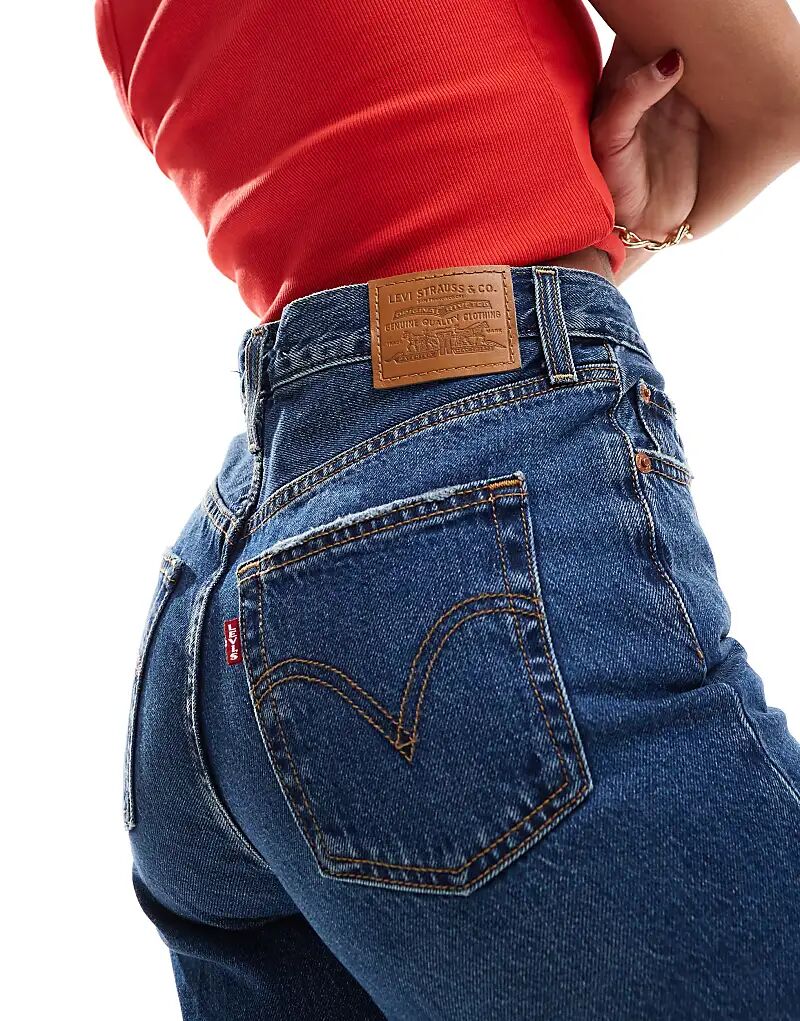 Джинсы с высокой посадкой и широкими штанинами темно-синего цвета Levi's — фото 2
