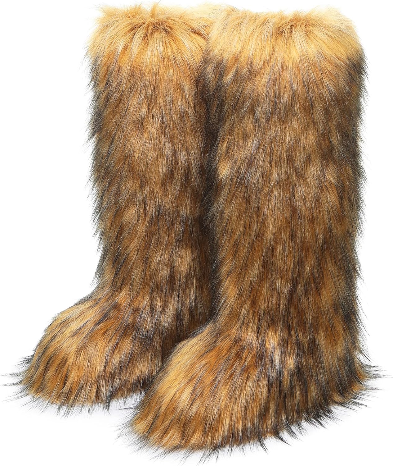 

Мужские сапоги YXCFEWD из искусственного меха, высокие пушистые зимние ботинки, мужские длинные теплые зимние сапоги на плоской подошве, коричневый