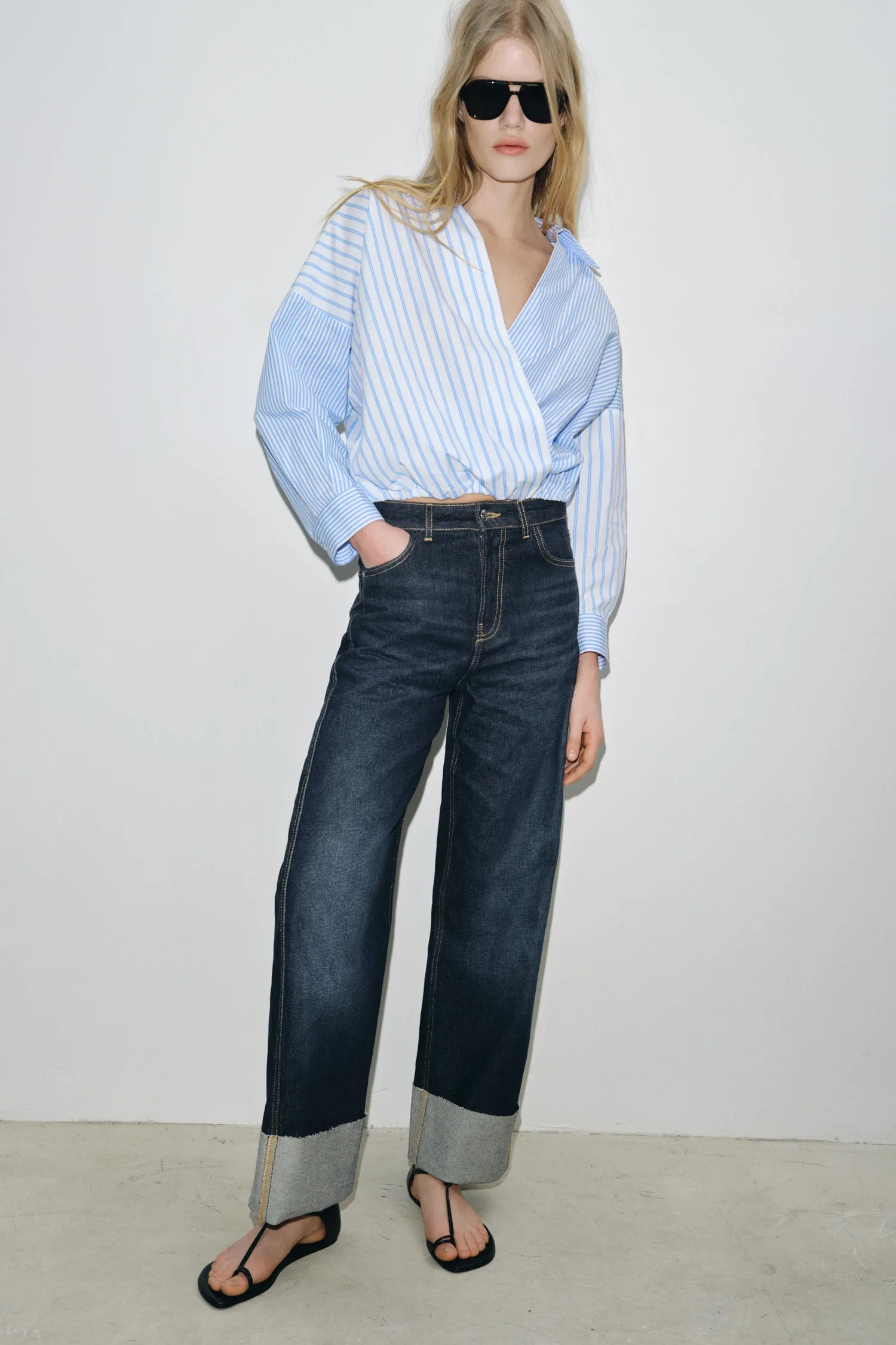 Zara Полосатая лоскутная рубашка из поплина