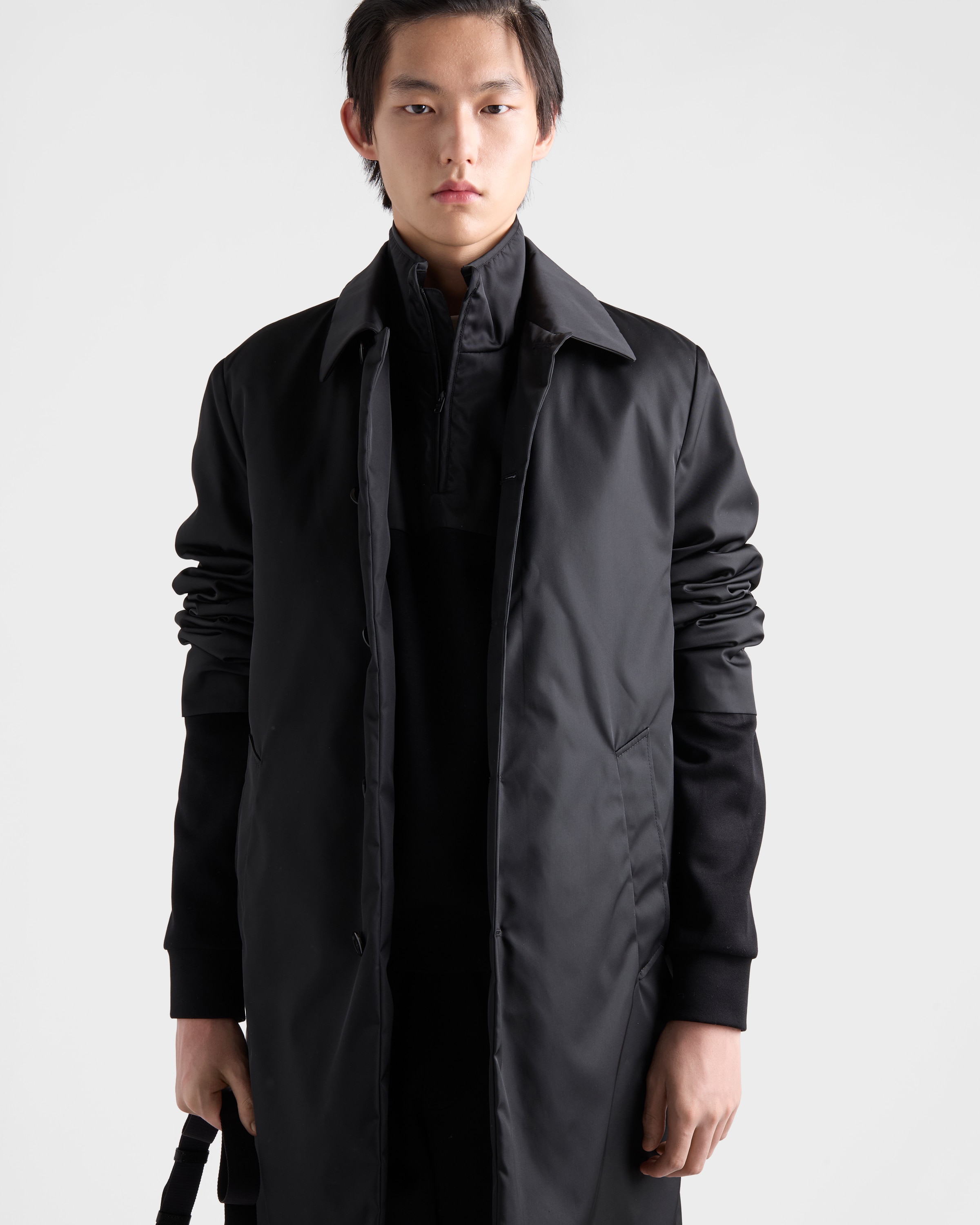 Куртка на молнии из хлопкового флиса с деталями из Re-Nylon Prada, черный — фото 4