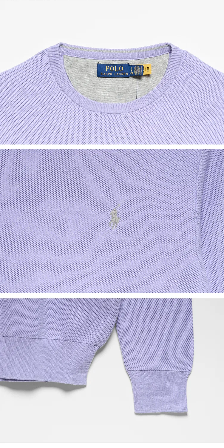 Мужской хлопковый свитер с текстурой фиолетового цвета от Polo Ralph Lauren — фото 4