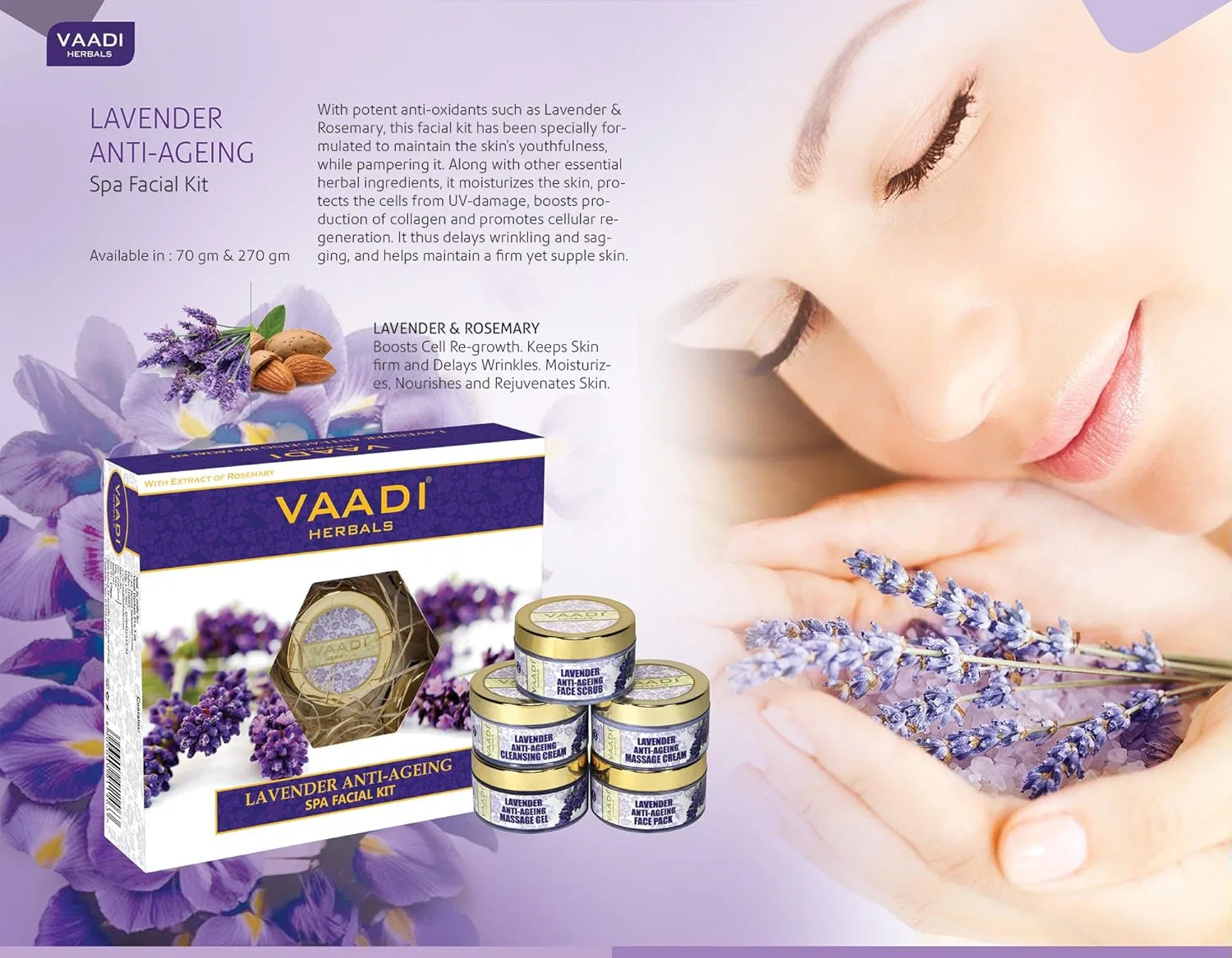 Набор для лица Vaadi Herbals Anti Ageing Spa Facial Kit с лавандой и розмарином, 270 г — фото 4