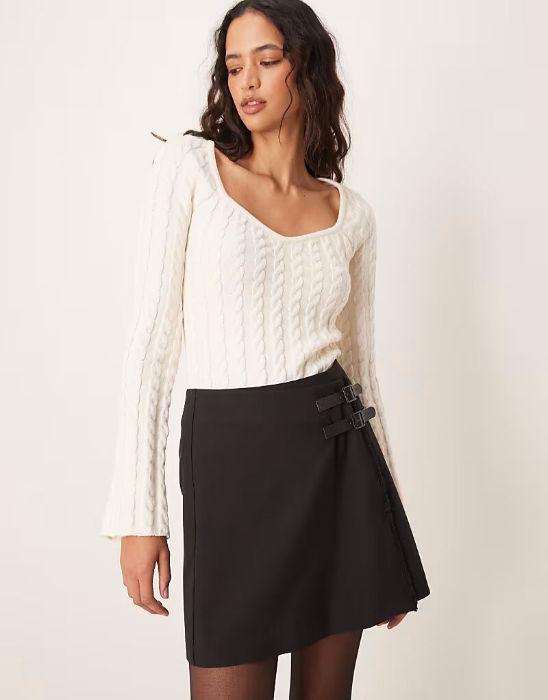 

Юбка ASOS DESIGN черного цвета с двойным поясом и необработанным краем
