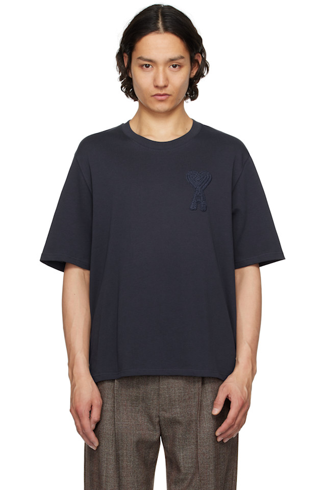 

Футболка с аппликацией "Ami de Coeur" из хлопка Ami Paris, синий