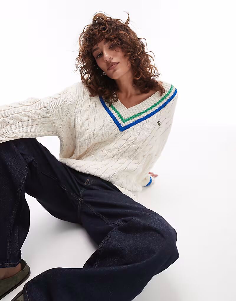 

Свободный трикотажный свитер Lacoste в стиле крикет цвета «кремовый»