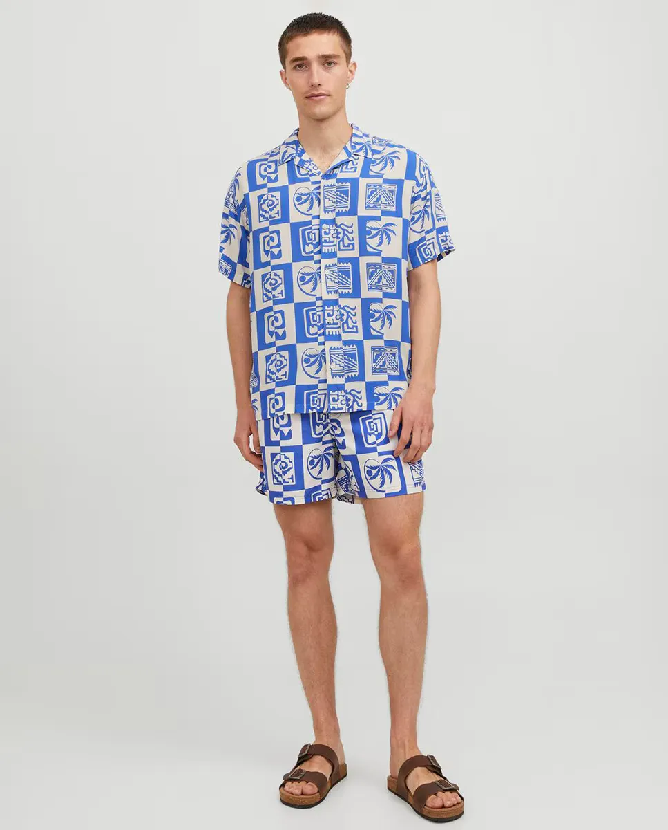 

Мужская рубашка с короткими рукавами с геометрическим принтом Jack & Jones, синий
