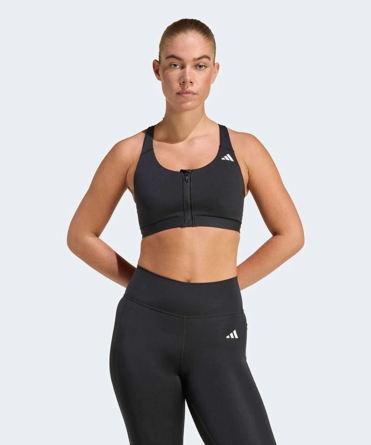 Спортивный бюстгальтер Optimum Essentials Workout Zip Front Medium Support Adidas, чёрный