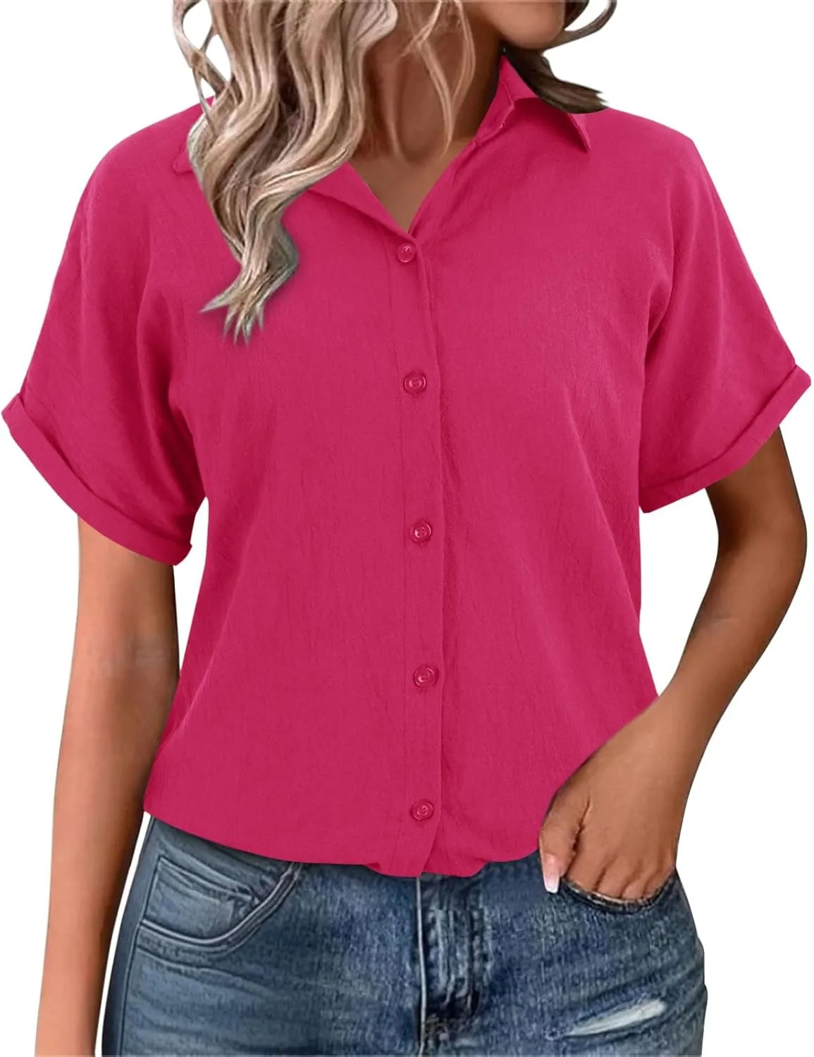 

GOKKILRW Женская повседневная льняная рубашка с коротким рукавом