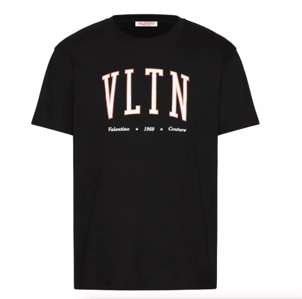 

Элегантная хлопковая футболка VLTN с круглым вырезом черного цвета Valentino