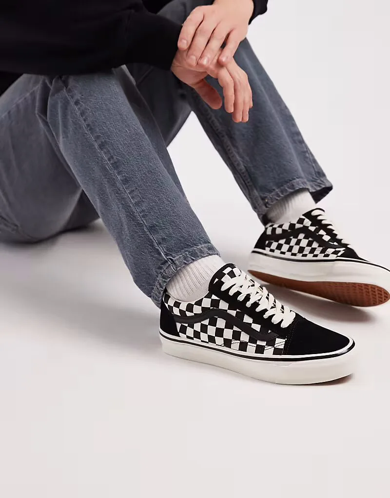 Кроссовки Vans Premium в стиле олдскул в черно-белую клетку