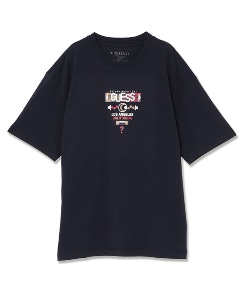 

Футболка с коротким рукавом, крой оверсайз, принт Guess, темно-синий