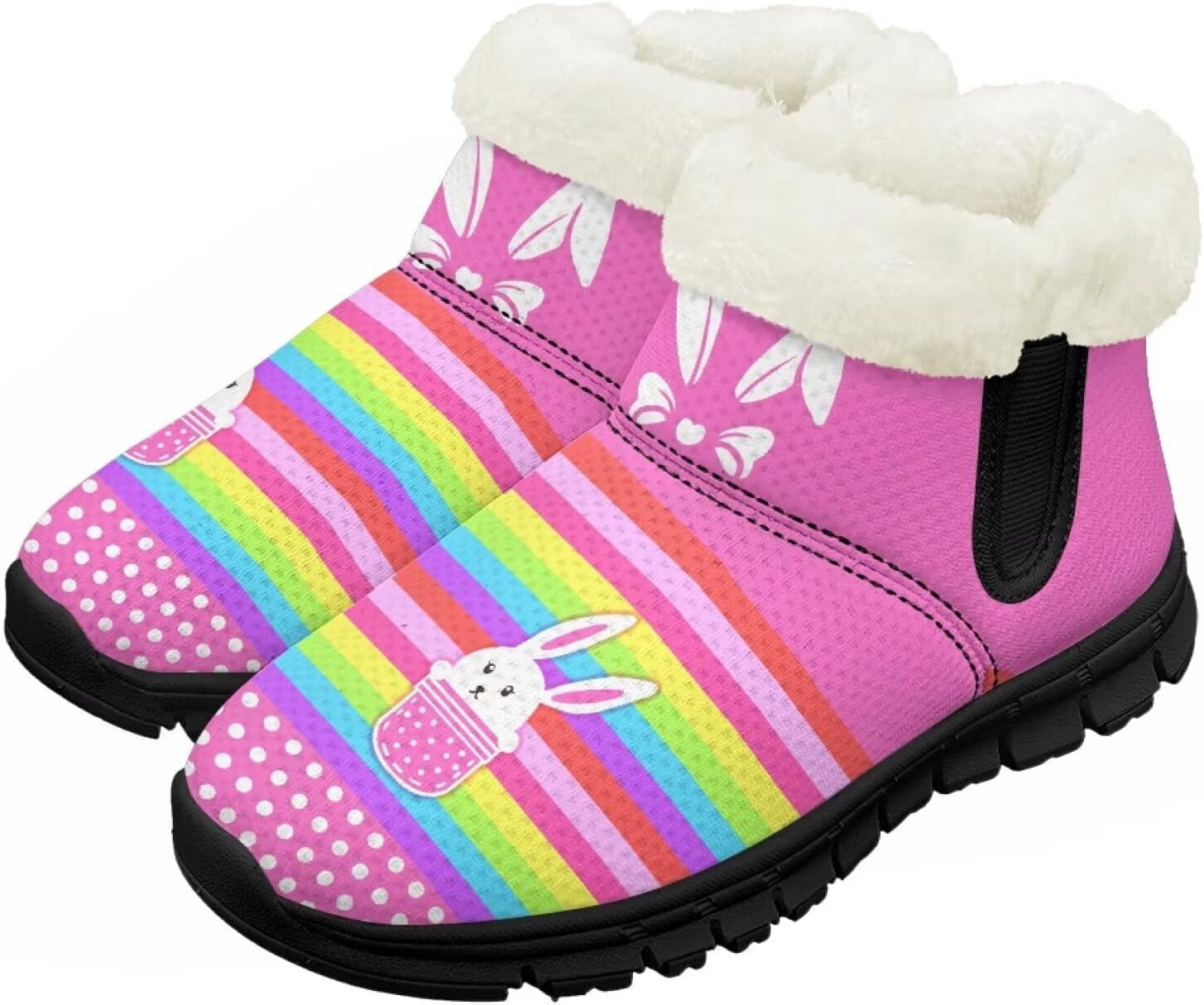 

Зимние сапожки для малышей, теплые снежные ботинки, уютные пушистые детские ботильоны, уличная модная обувь для мальчиков и девочек Chririnla, Rainbow Bunny
