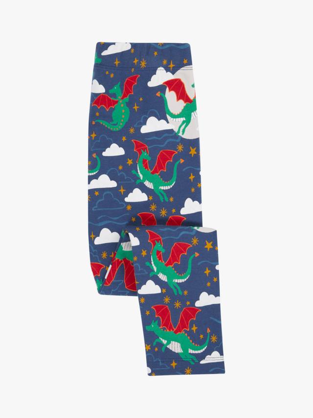 

Детские уютные леггинсы из хлопковой смеси Frugi, Navy Dragon Skies