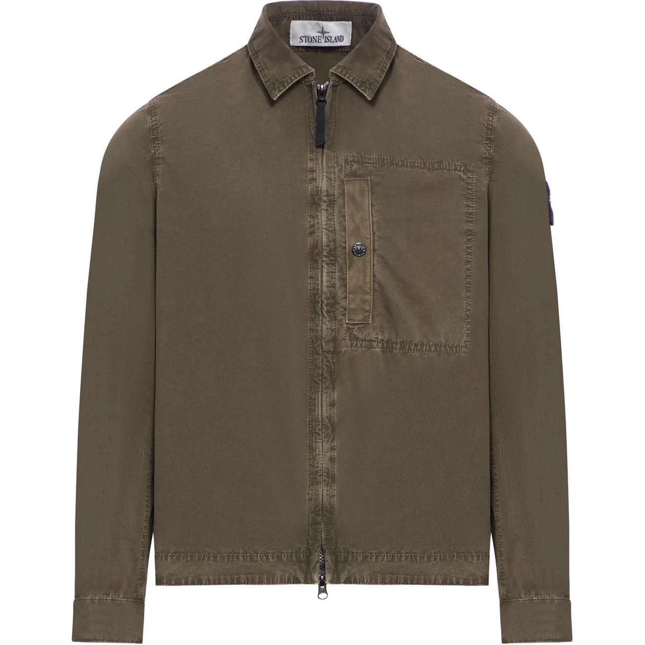 

STONE ISLAND Застёгивающаяся на молнию рубашка-куртка с нашивкой компас, Umber