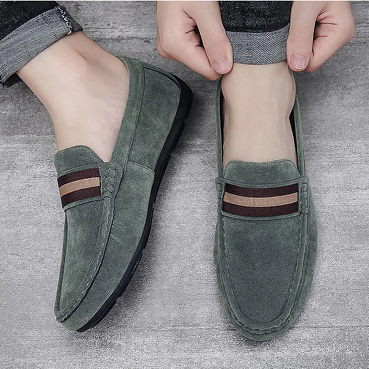 Мужские лоферы slip-on на мягкой подошве, армейский зеленый — фото 2