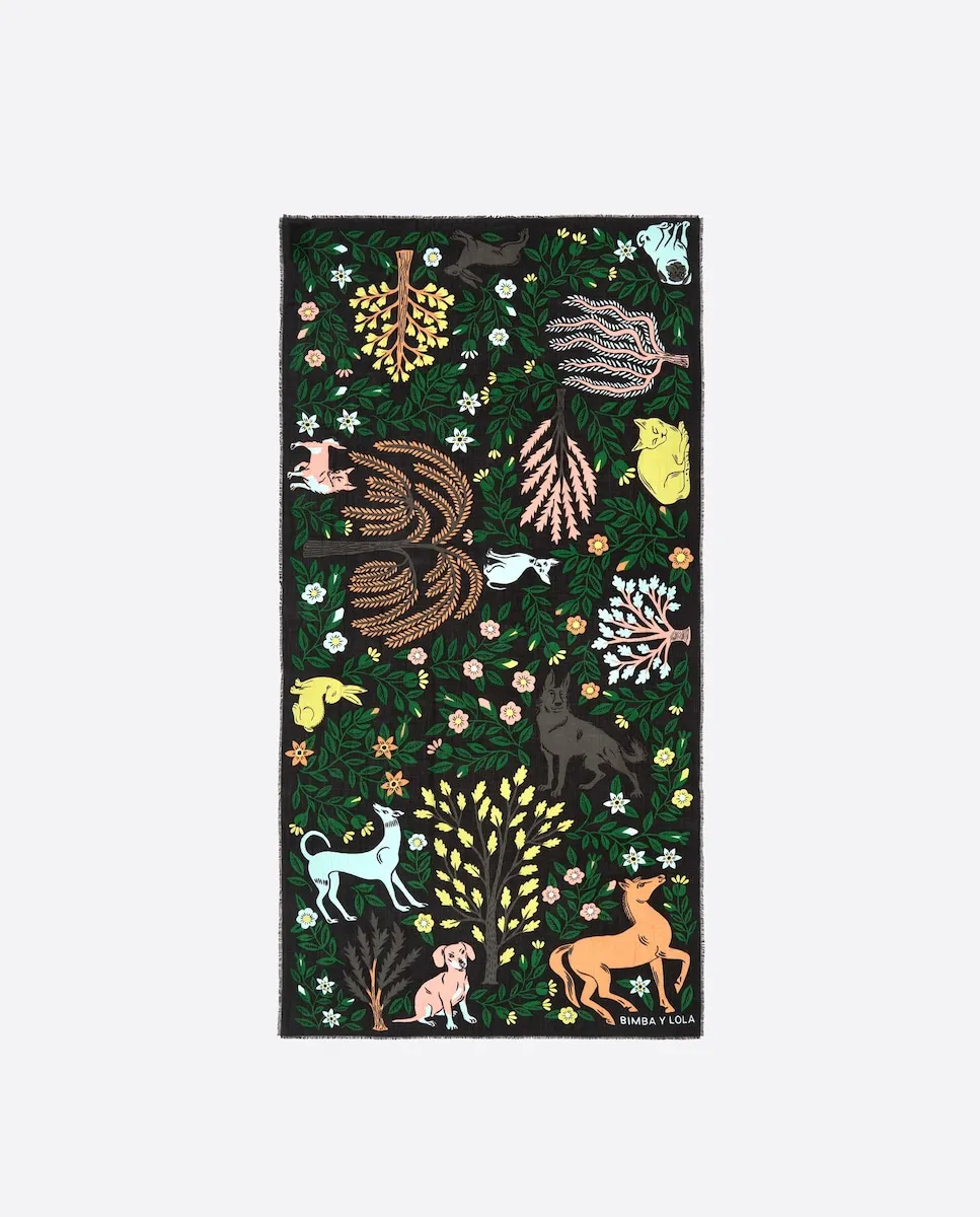 

Шаль с растениями и животными Bimba y Lola, черный