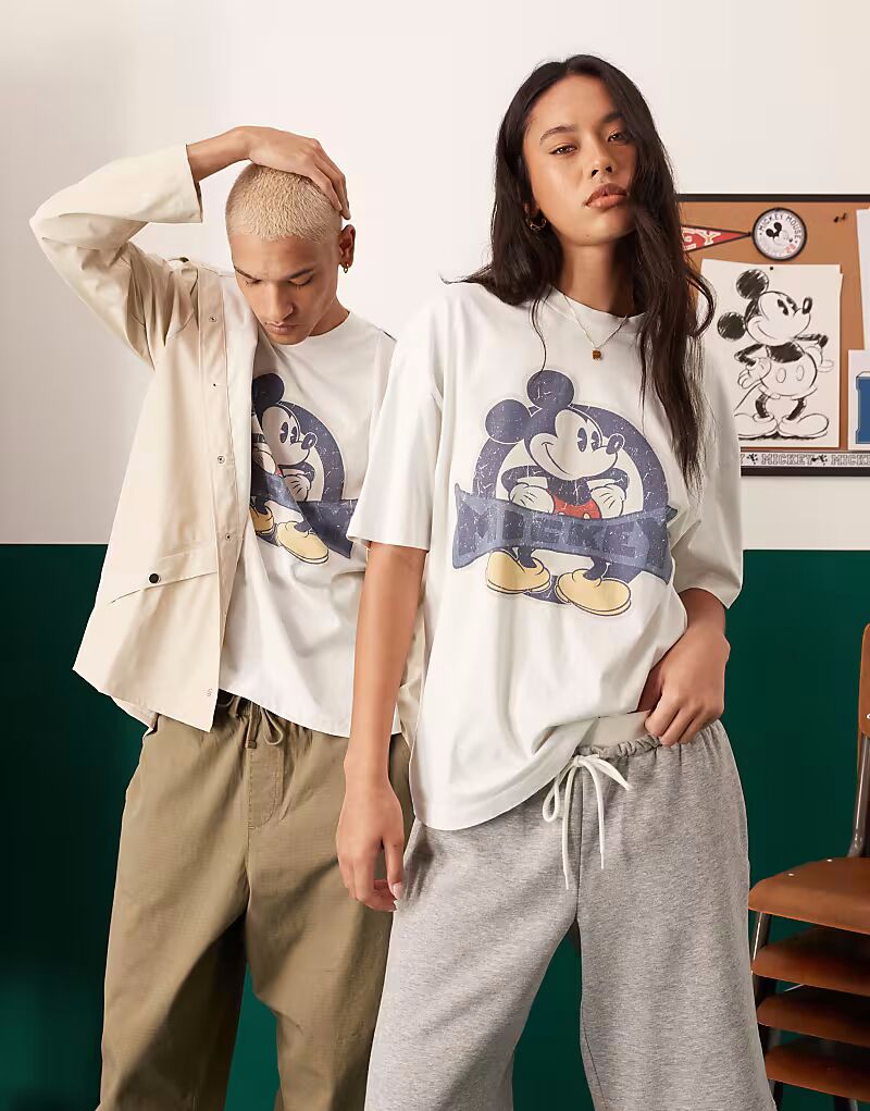 

Футболка унисекс оверсайз ASOS DESIGN Disney с принтом Микки Мауса белого цвета