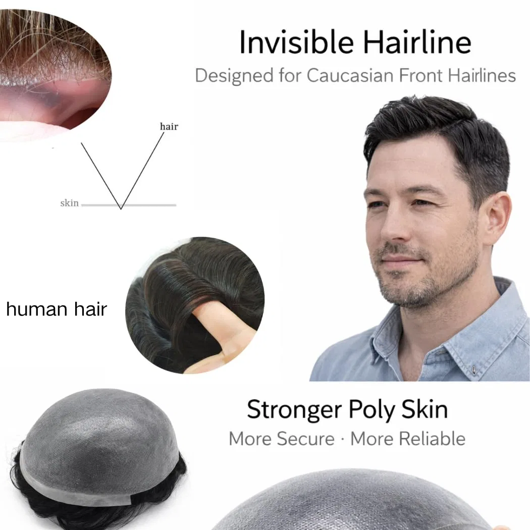 Мужской парик-накладка из натуральных волос 0.06 мм Hair Notion, 1B# — фото 3