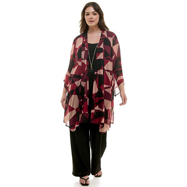 

Комплект из кардигана, топа и брюк Plus size Luxology, Black Berry Blush