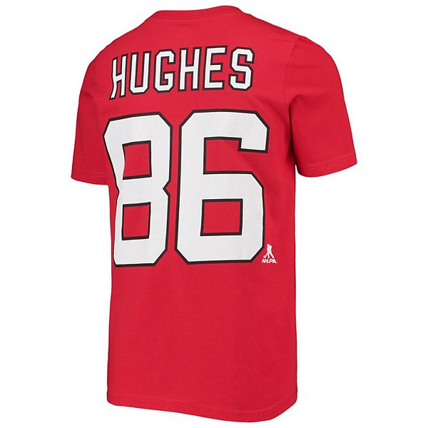 Футболка с именем и номером игрока Jack Hughes, New Jersey Devils, красная Outerstuff — фото 4
