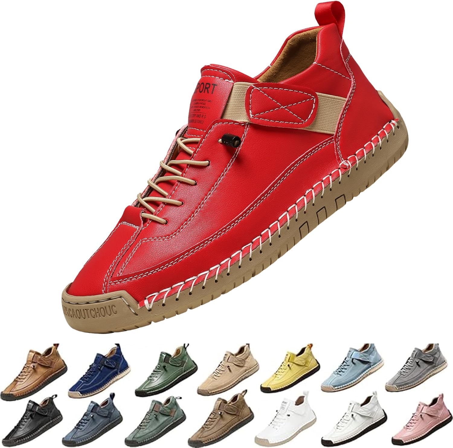 

Комфортные ортопедические кроссовки, повседневные легкие слипоны для спорта, унисекс регулируемые кожаные кроссовки Generic, красный