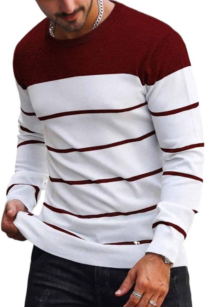 

Мужской свитер с длинным рукавом и круглым вырезом в полоску