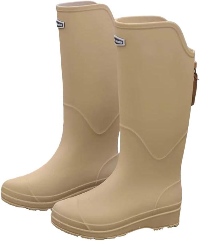 

Унисекс водонепроницаемые высокие резиновые сапоги стильные для кемпинга на открытом воздухе с плоской подошвой и манжетами, долговечные галоши Generic, белый