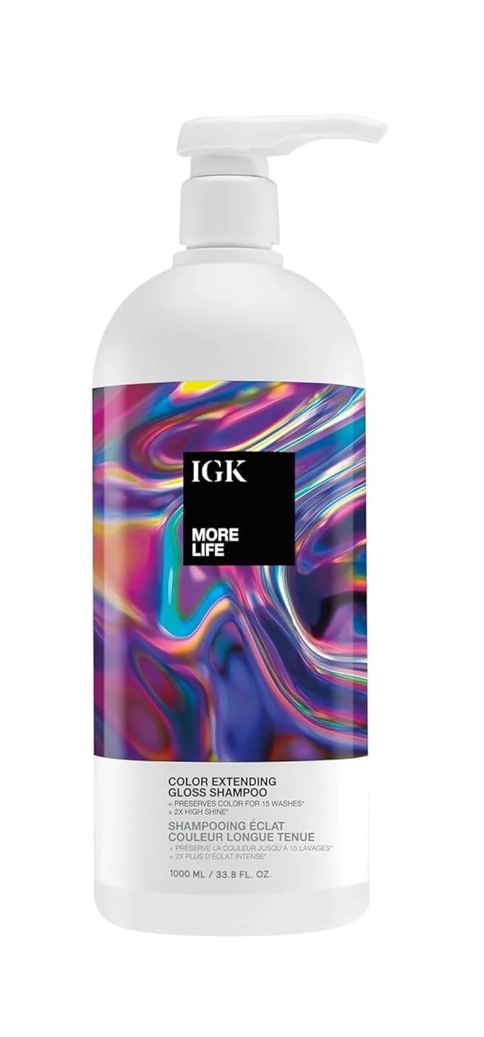 IGK MORE LIFE Color Extending Gloss Shampoo для сохранения цвета и блеска волос, 1000 мл, This color extending gloss shampoo helps bring back shine to color-treated hair that looks faded