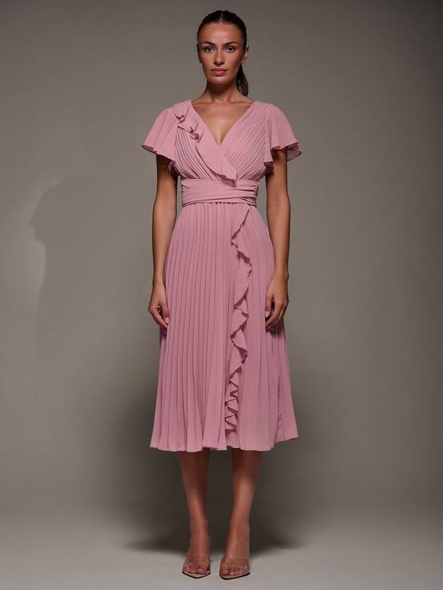 

Шифоновое плиссированное платье миди с рюшами Jolie Moi, Dusty Pink