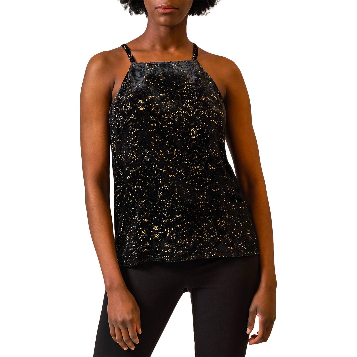 

Топ Deneuve Square Neck Halter из черного бархата Burnout Ecru