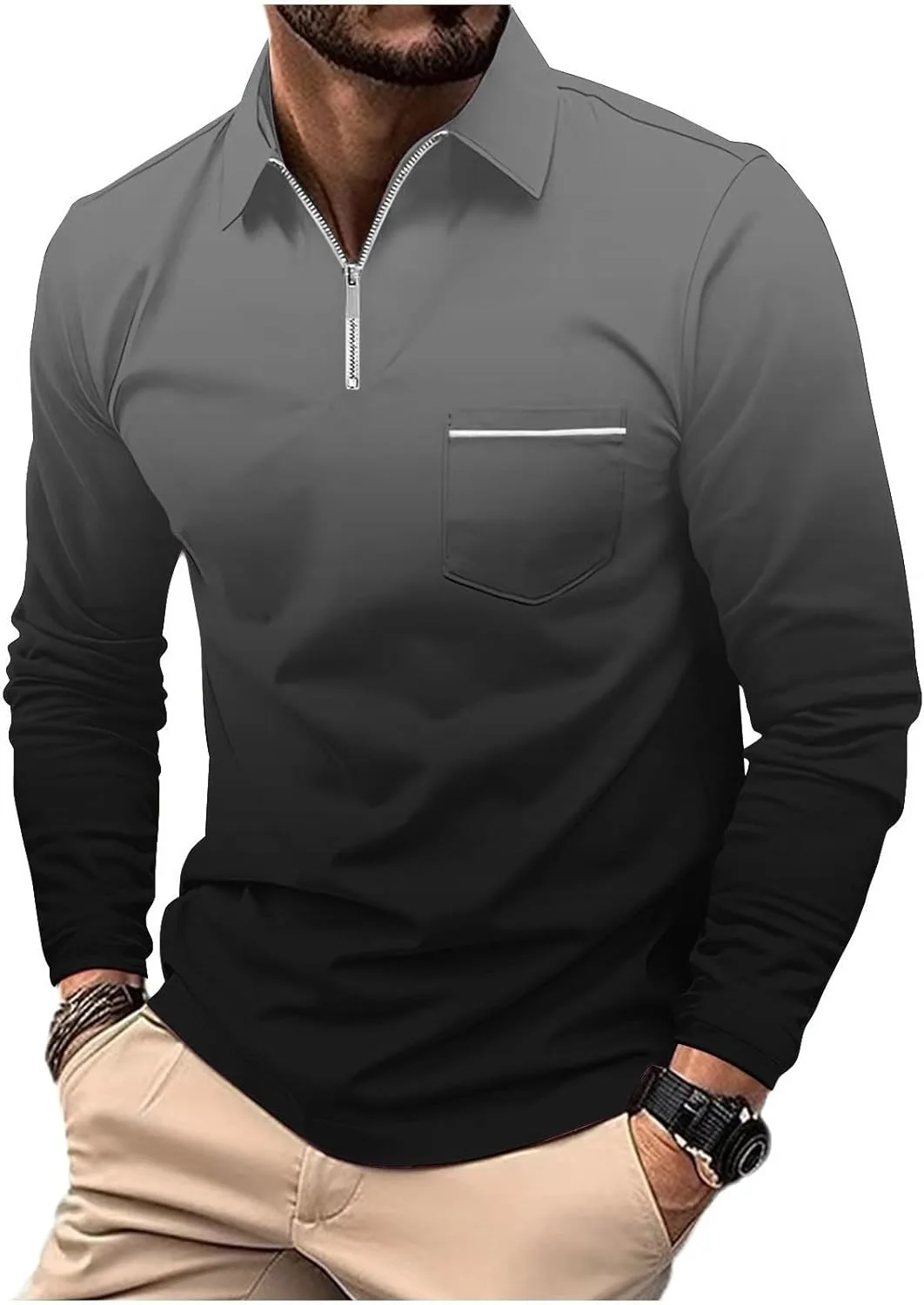 

Мужская поло с градиентом, длинный рукав, полумолния Sdeycui