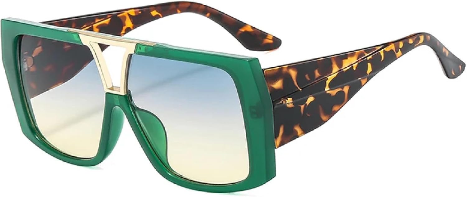 

Ретро солнцезащитные очки с двойной перемычкой для женщин, градиентные, с защитой от УФ-излучения UV400, двухцветные, для мужчин, увеличенного размера HHZZYVY, Green Green Yellow