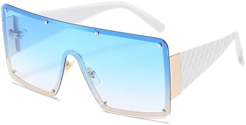 

Женские солнцезащитные очки большого размера, цельные, без оправы, винтажные, мужские, с градиентными линзами, защита от УФ-излучения UV400, очки для вождения MTZJH, Gold Double Blue