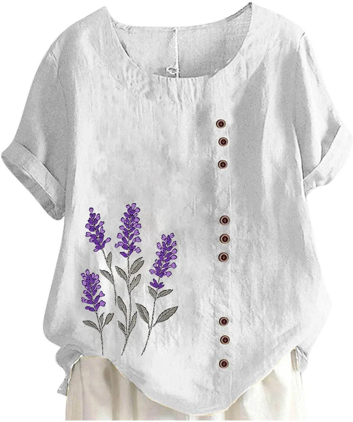 

Стильная женская блузка с цветочной вышивкой, короткий рукав, лен Smxrfitk