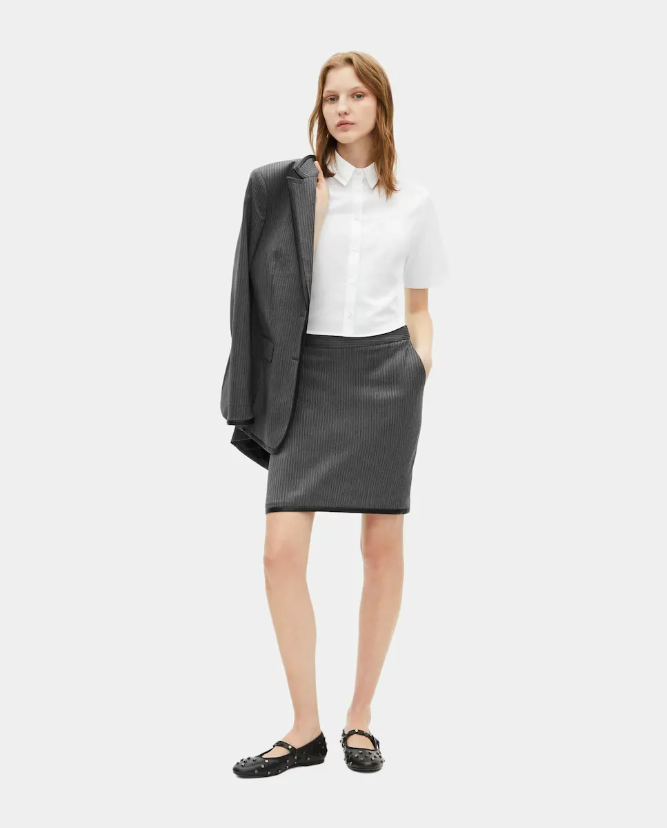 

Короткая юбка в полоску с кожаной отделкой The Kooples, серый