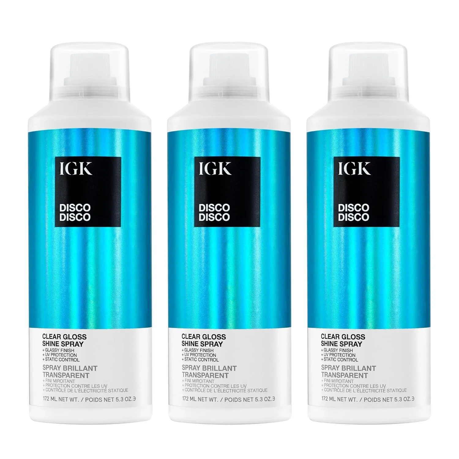 IGK Disco Disco Clear Gloss Shine Spray - Спрей для придания блеска и защиты от УФ-излучения - Веганский продукт, не тестируется на животных. 450.77 г (3 шт.)