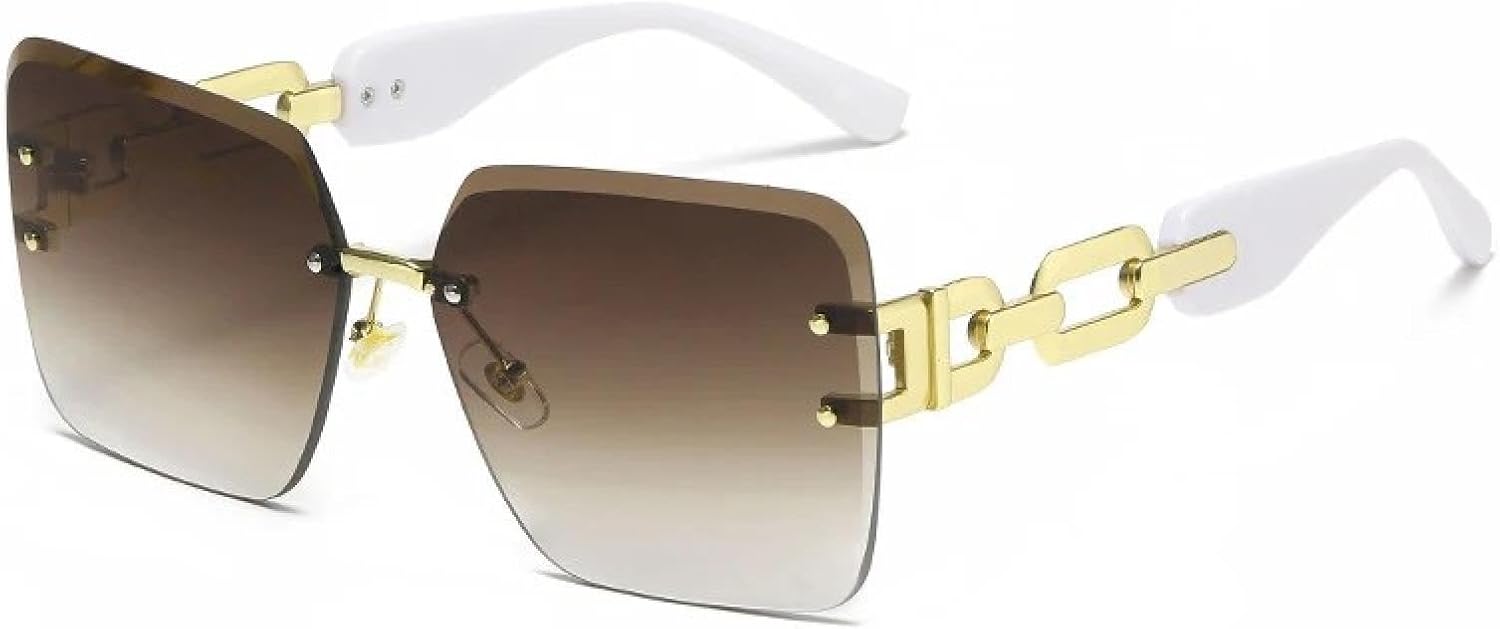 

Винтажные солнцезащитные очки без оправы для женщин и мужчин в стиле панк, популярные, роскошные, с большой оправой, металлической цепочкой и защитой от УФ-излучения UV400 TYUVIVO, 7