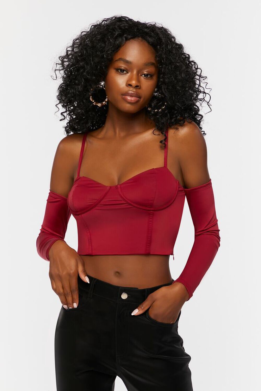 

Укороченный топ-бюстье с открытыми плечами Forever 21, бордовый