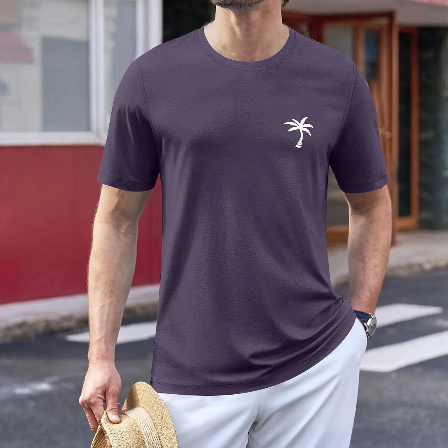 Мужская футболка с принтом пальмы, Cotton, Crew Neck, Short Sleeve — фото 2