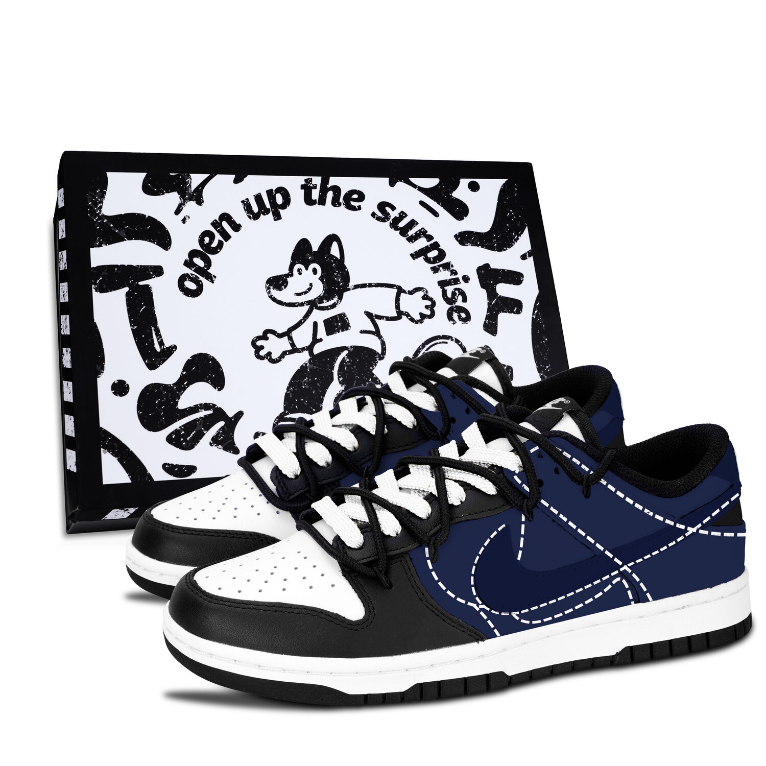 

Nike Dunk Black White, Ink Blue Simple Line Износостойкие низкие скейтбордные кроссовки унисекс темно-синего цвета