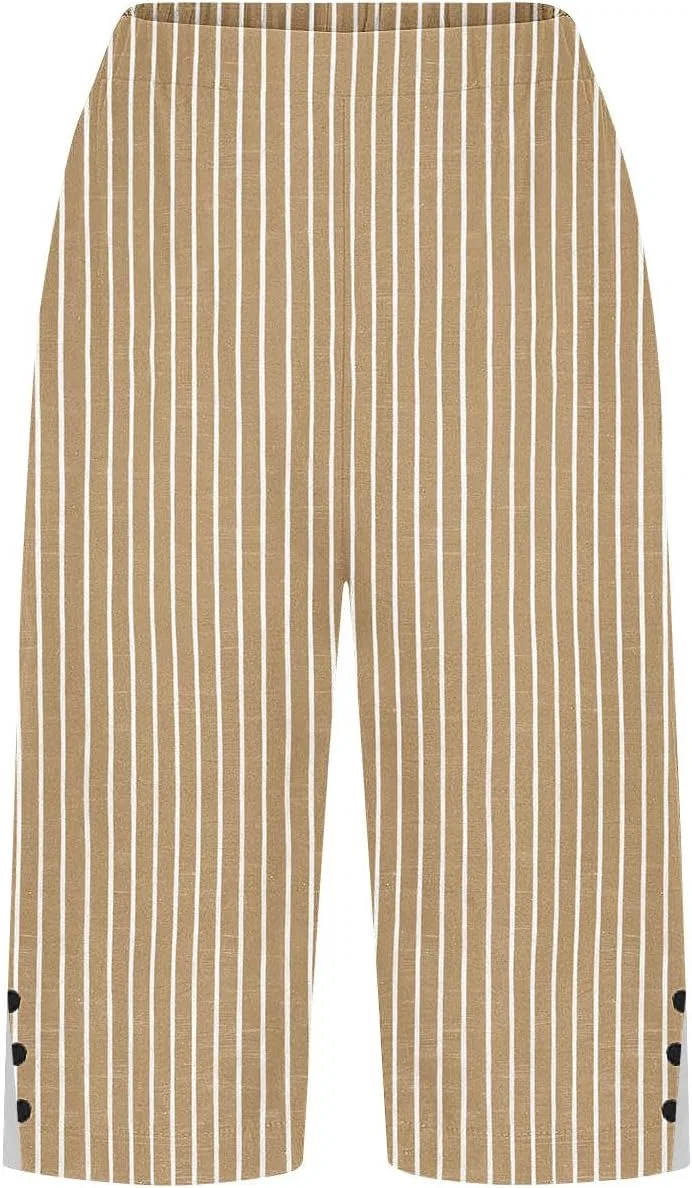 Капри для женщин Cotton Linen, прямой широкий крой, цвет Khaki — фото 4