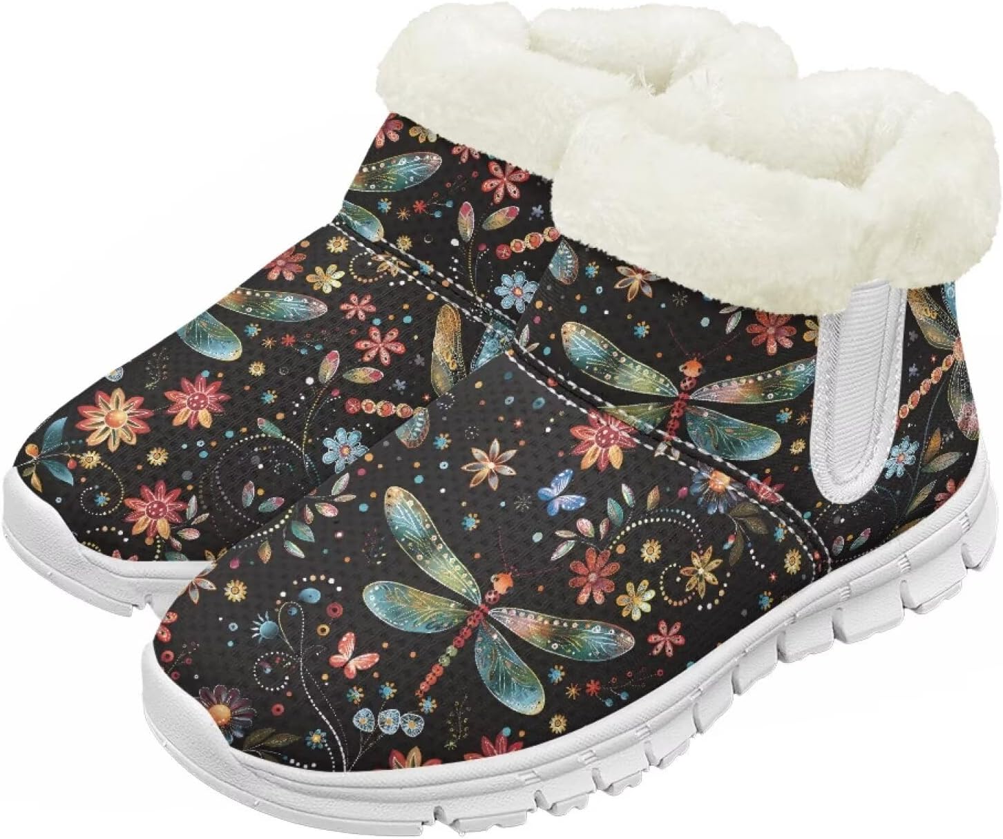 

Pzuqiu Детские зимние сапоги с теплым мехом, милый принт для мальчиков и девочек, малышей/детей/старших детей для прогулок на улице, белая подошва