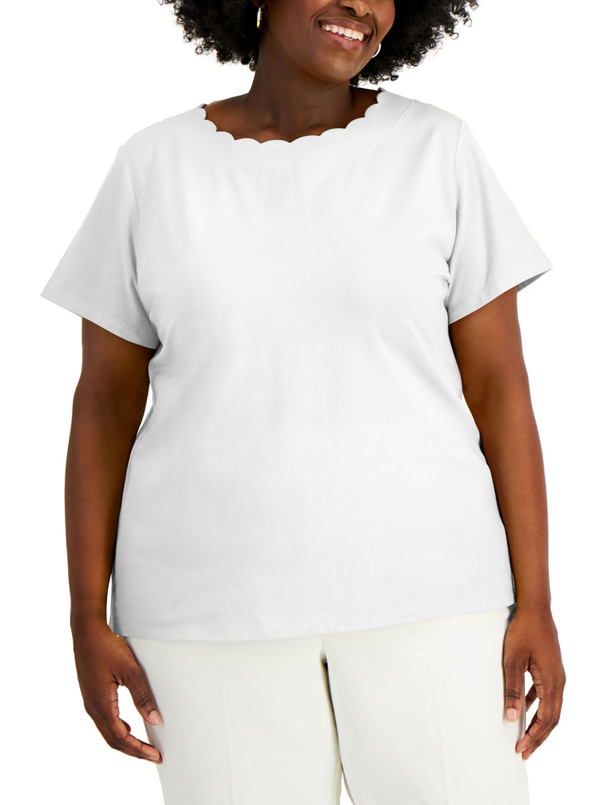 

Плюс Женская футболка с фестончатым узором и коротким рукавом Anne Klein, цвет bright white