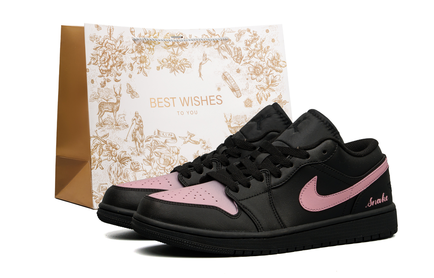 

Jordan Кроссовки для баскетбола в винтажном стиле с амортизацией Air 1, износостойкие, низкие, черный с розовым подкладкой