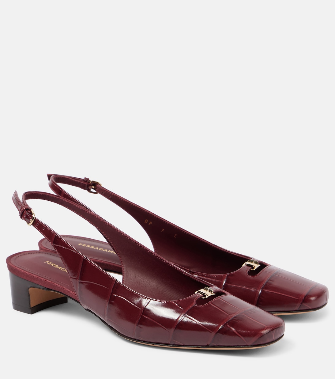 Туфли-лодочки с открытой пяткой из кожи с эффектом крокодила Ferragamo, Borgogna