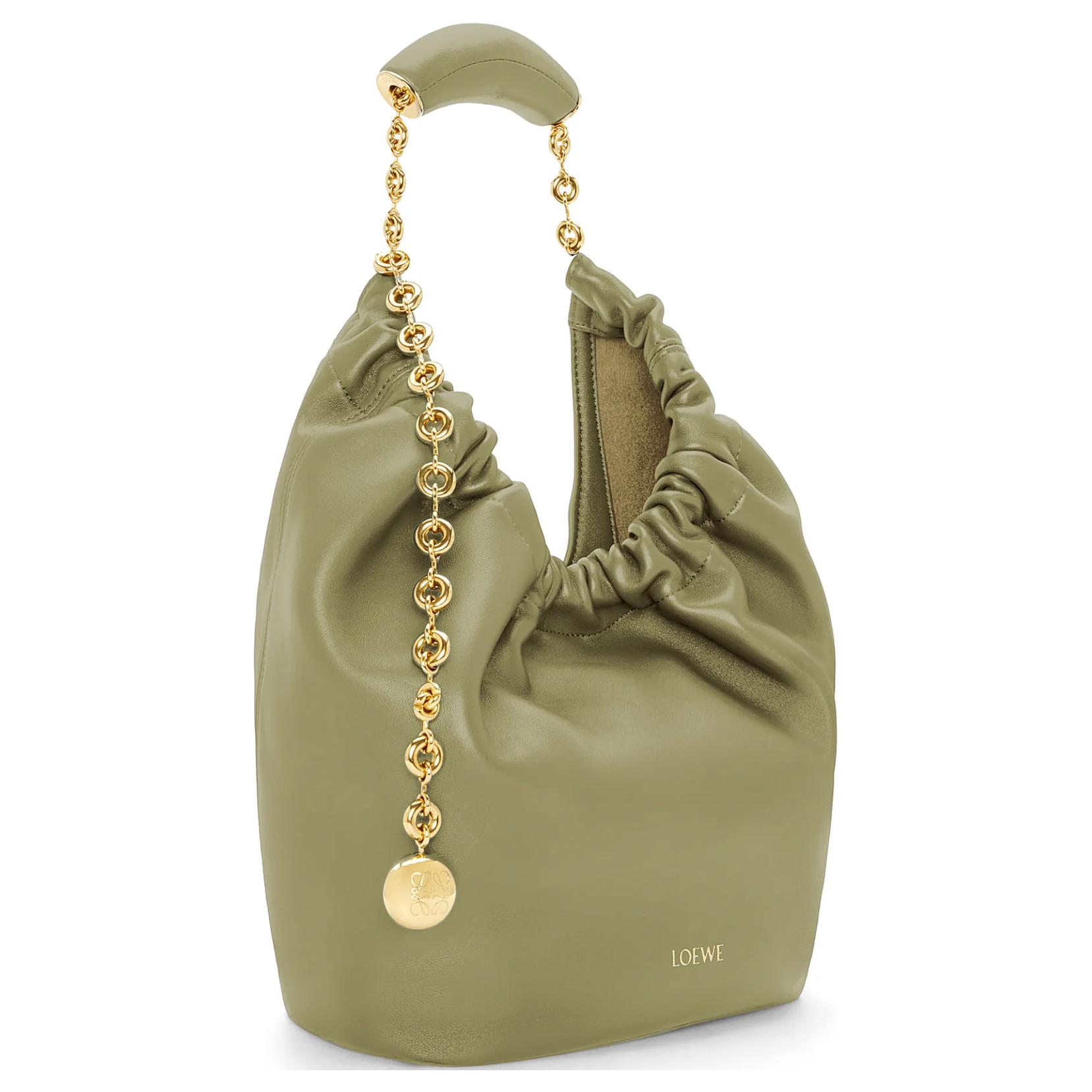 LOEWE Наппа из овчины наплечная сумка через плечо маленькая женская эвкалипт зеленая — фото 4