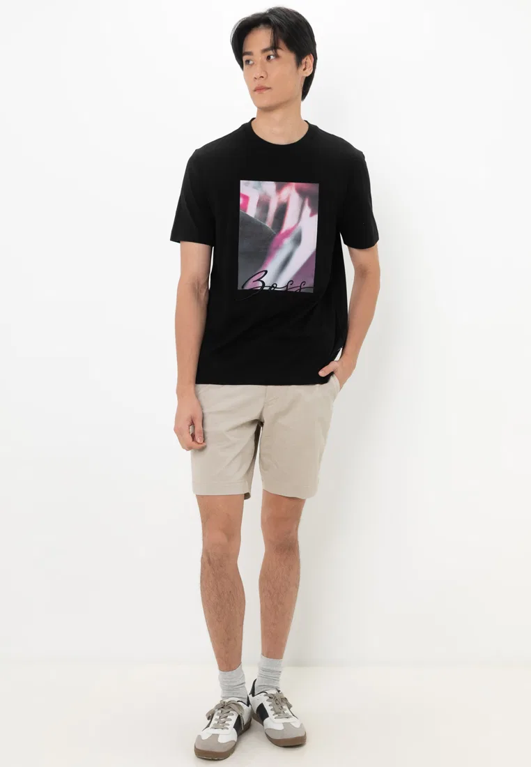 Футболка с коротким рукавом, хлопок, модель Thompson Tee, BOSS, черный — фото 4